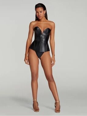 Agent Provocateur Strapless Black Faux Leather Gena Corset Top lace up size 8 US